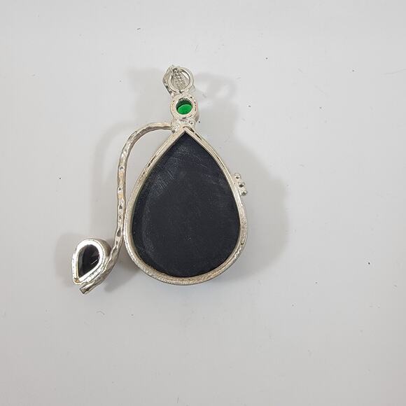 Handmade Silver Pendant with Black Druzy Agate, Onyx & Green Quartz - Picture 4 of 10
